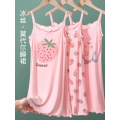 女童睡裙2023新款夏季莫代尔儿童吊带睡衣薄款公主女孩冰丝无袖裙
